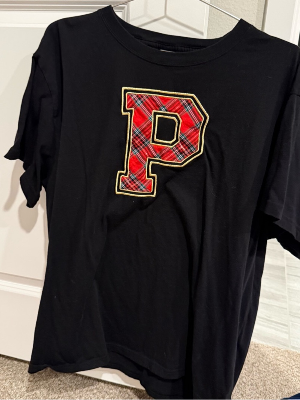 Victorias Secret Pink Graphic Tee with Red Plaid 'P' Patch